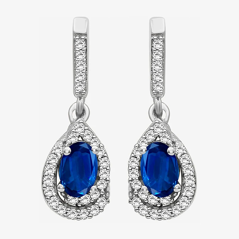 Womens Gemstone & 1/6 CT. T.W. Natural Diamond 10K Gold Oval Drop Earrings