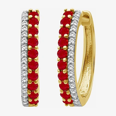 Womens Diamond Accent Gemstone 10K Gold 17.8mm Hoop Earrings