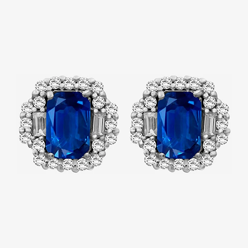 Gemstone & 3/8 CT. T.W. Natural Diamond 10K Gold 7.7mm Stud Earrings