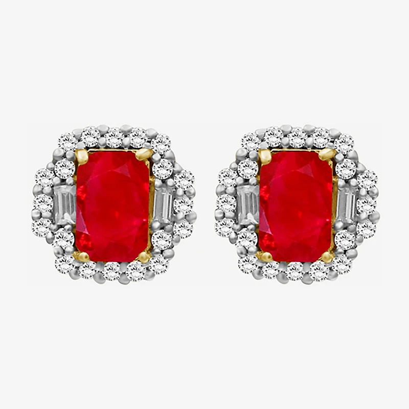 Gemstone & 3/8 CT. T.W. Natural Diamond 10K Gold 7.7mm Stud Earrings