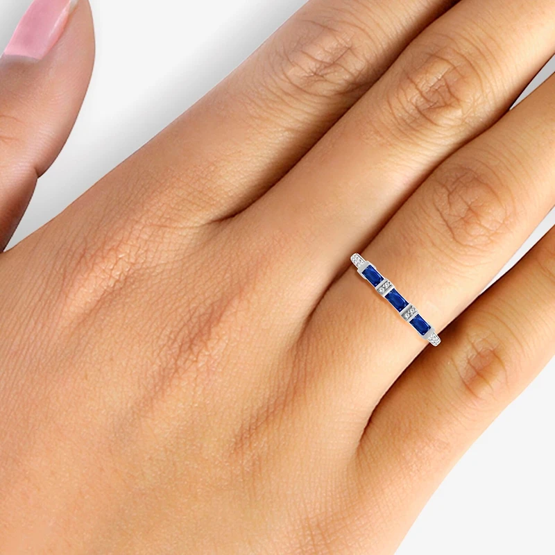 Womens 2MM Gemstone & 1/6 CT. T.W. Natural Diamond 10K Gold Band