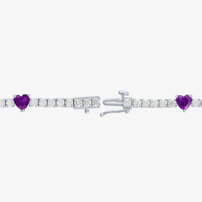 Gemstone Pure Silver Over Brass Heart 7.5 Inch Tennis Bracelet