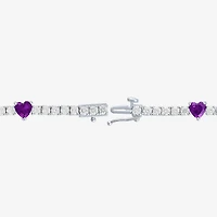 Gemstone Pure Silver Over Brass Heart 7.5 Inch Tennis Bracelet