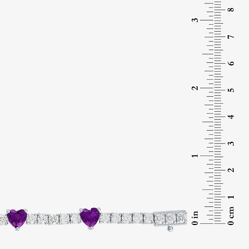 Gemstone Pure Silver Over Brass Heart 7.5 Inch Tennis Bracelet