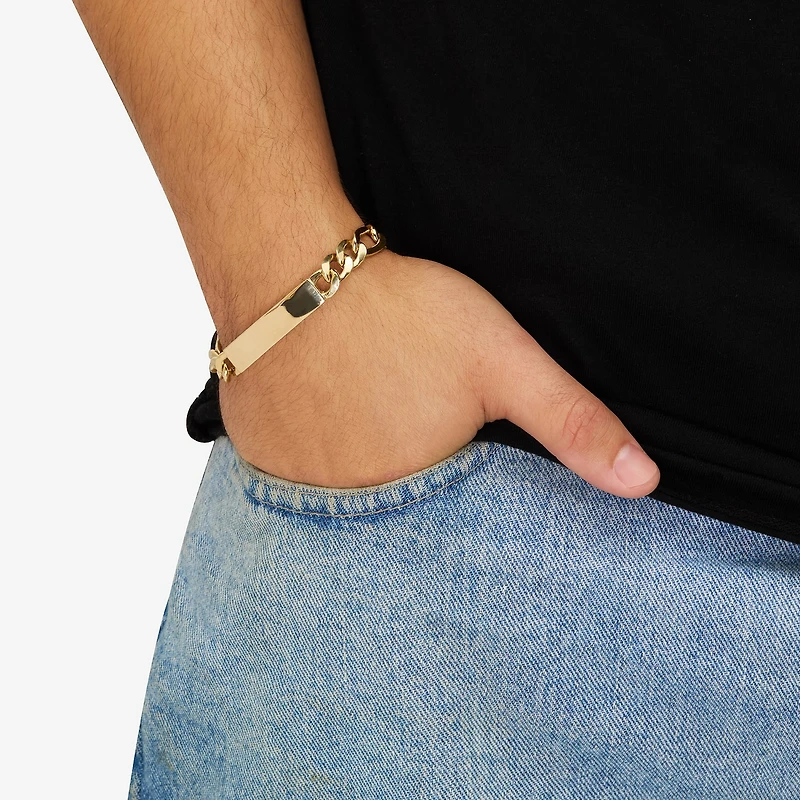 Made in Italy Mens 10K Gold 9 Inch Hollow Figaro Id Bracelet