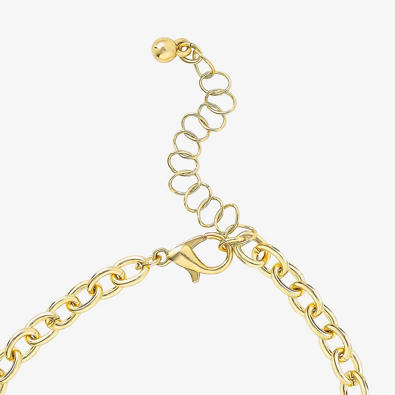 JS Jessica Simpson Gold Tone Charm Bracelet & Stud Earring Womens Multi Color Glass Simulated Pearl Cross 3-pc. Jewelry Set
