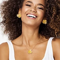 JS Jessica Simpson Gold Tone Pendant Necklace & Stud Earring Womens White Simulated Pearl Flower 3-pc. Jewelry Set