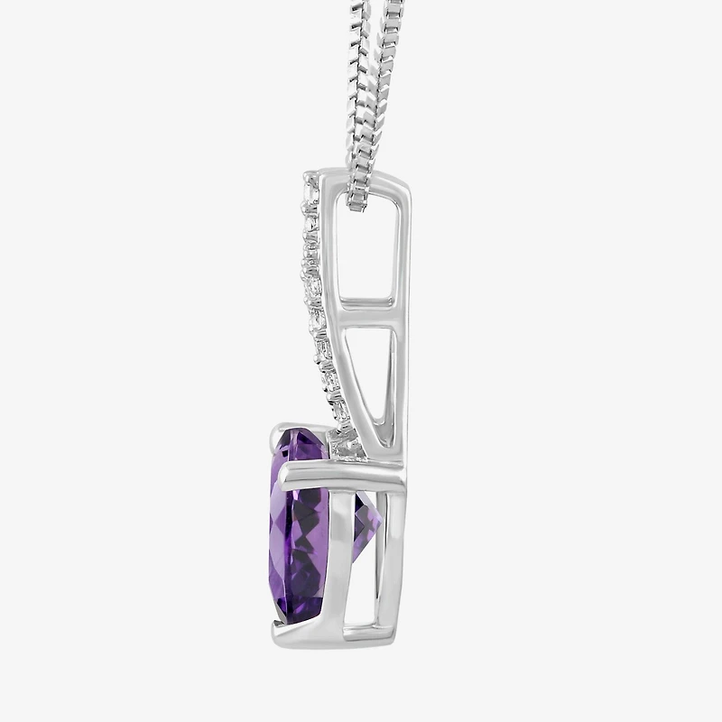 Womens Lab Created Purple Amethyst Sterling Silver Heart 18 Inch Pendant Necklace