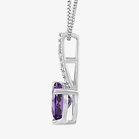Womens Lab Created Purple Amethyst Sterling Silver Heart 18 Inch Pendant Necklace