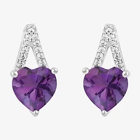 Womens Lab Created Purple Amethyst Sterling Silver Heart Drop Earrings