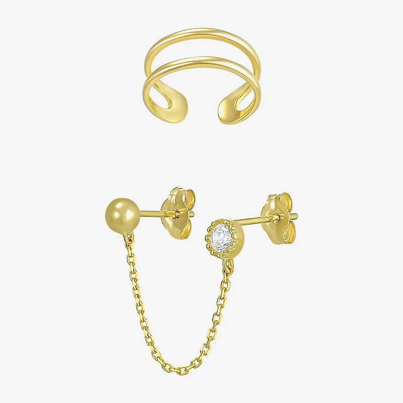 Gold Addiction Womens Cubic Zirconia 10K Gold 2 Pair Earring Set