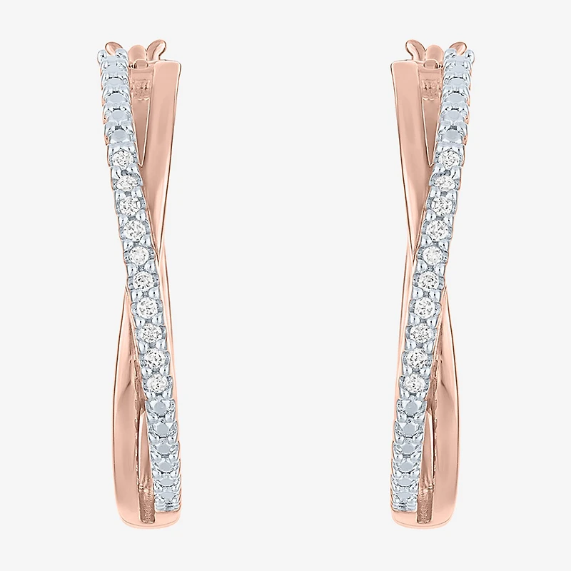 (G-H / Si2-I1) Womens 1/10 CT. T.W. Lab Grown White Diamond 14K Rose Gold Over Silver 26mm Hoop Earrings