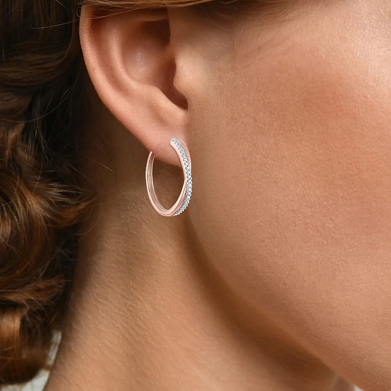 (G-H / Si2-I1) Womens 1/10 CT. T.W. Lab Grown White Diamond 14K Rose Gold Over Silver 26mm Hoop Earrings