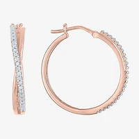(G-H / Si2-I1) Womens 1/10 CT. T.W. Lab Grown White Diamond 14K Rose Gold Over Silver 26mm Hoop Earrings
