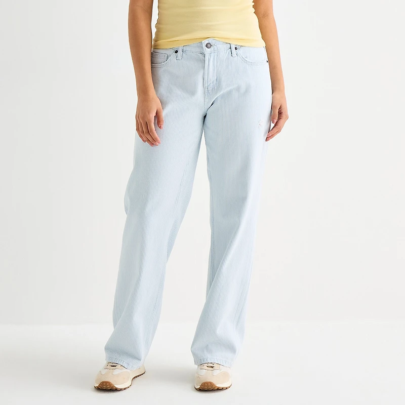 Arizona Striped Womens Juniors Low Rise Straight Leg Jean