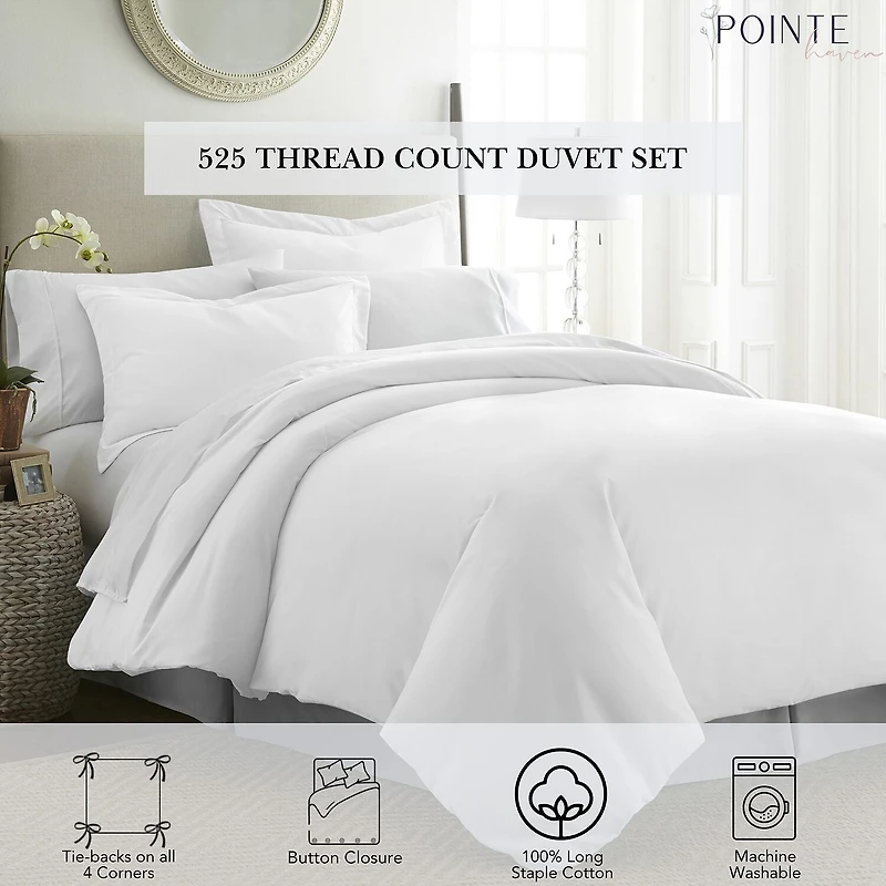 Pointehaven Long Staple Cotton Velvet Feel Sateen 3-pc. Duvet Cover Set