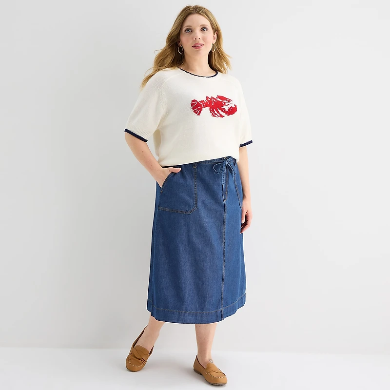 St. John's Bay Womens Plus High Rise Midi A-Line Skirt
