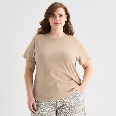 a.n.a Womens Plus Crew Neck Short Sleeve T-Shirt