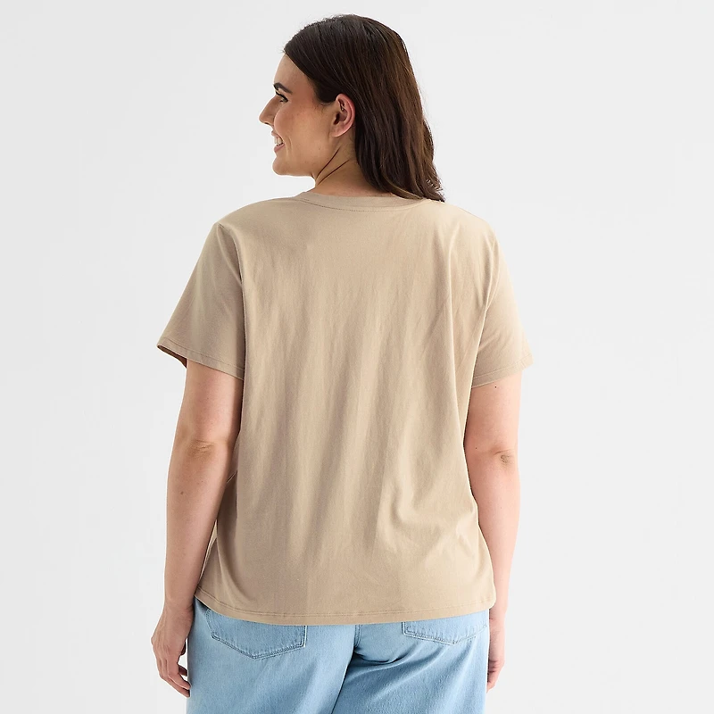 a.n.a Womens Plus V Neck Short Sleeve T-Shirt