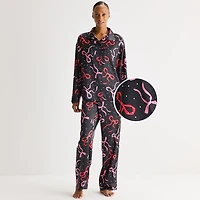 Ambrielle Womens Satin Long Sleeve 2-pc. Pajama Set
