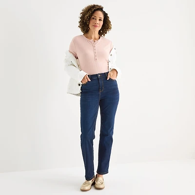 Liz Claiborne Lana Womens Petites Short High Rise Straight Leg Jean