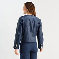 Liz Claiborne Womens Faux Leather Lightweight Cropped Jacket