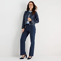 Liz Claiborne Womens Faux Leather Lightweight Cropped Jacket