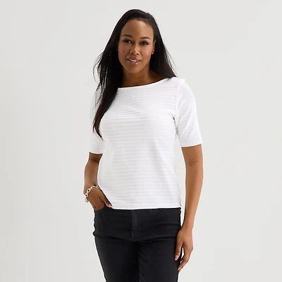 Liz Claiborne Womens Boat Neck Short Sleeve Blouse