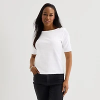 Liz Claiborne Womens Boat Neck Short Sleeve Blouse