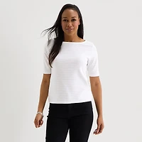 Liz Claiborne Womens Boat Neck Short Sleeve Blouse