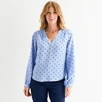 Liz Claiborne Womens V Neck Long Sleeve Blouse