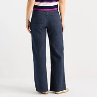 Liz Claiborne Womens Mid Rise Wide Leg Jean