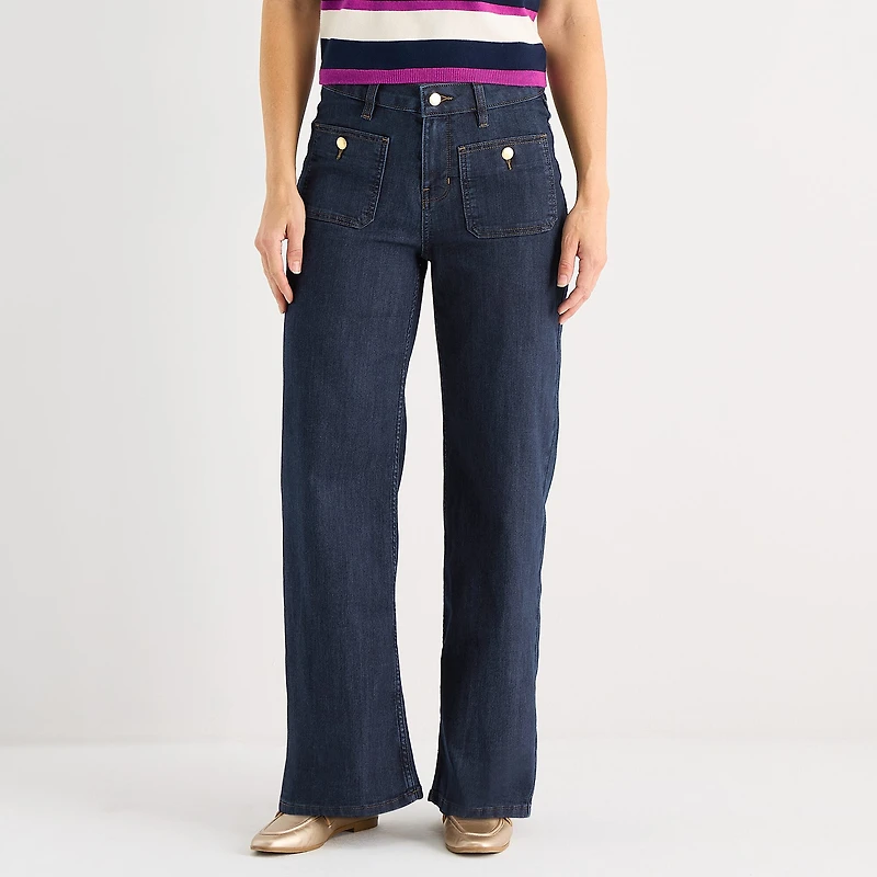 Liz Claiborne Womens Mid Rise Wide Leg Jean