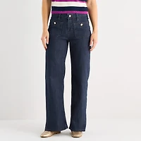 Liz Claiborne Womens Mid Rise Wide Leg Jean