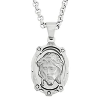 Diamond-Accent Jesus Stainless Steel Medal Pendant Necklace