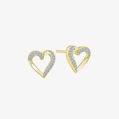 1/10 CT. T.W. Natural White Diamond 10K Gold 10mm Heart Stud Earrings