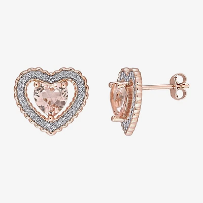 Simulated Pink Morganite 18K Rose Gold Over Silver 13mm Heart Stud Earrings