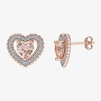 Simulated Pink Morganite 18K Rose Gold Over Silver 13mm Heart Stud Earrings