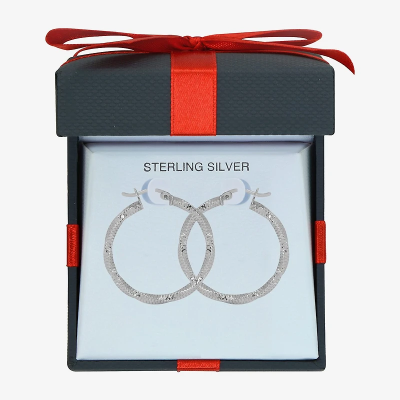 Womens Sterling Silver 30mm Round Hoop Earrings