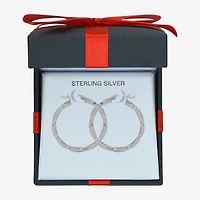 Womens Sterling Silver 30mm Round Hoop Earrings