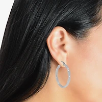 Womens Sterling Silver 30mm Round Hoop Earrings