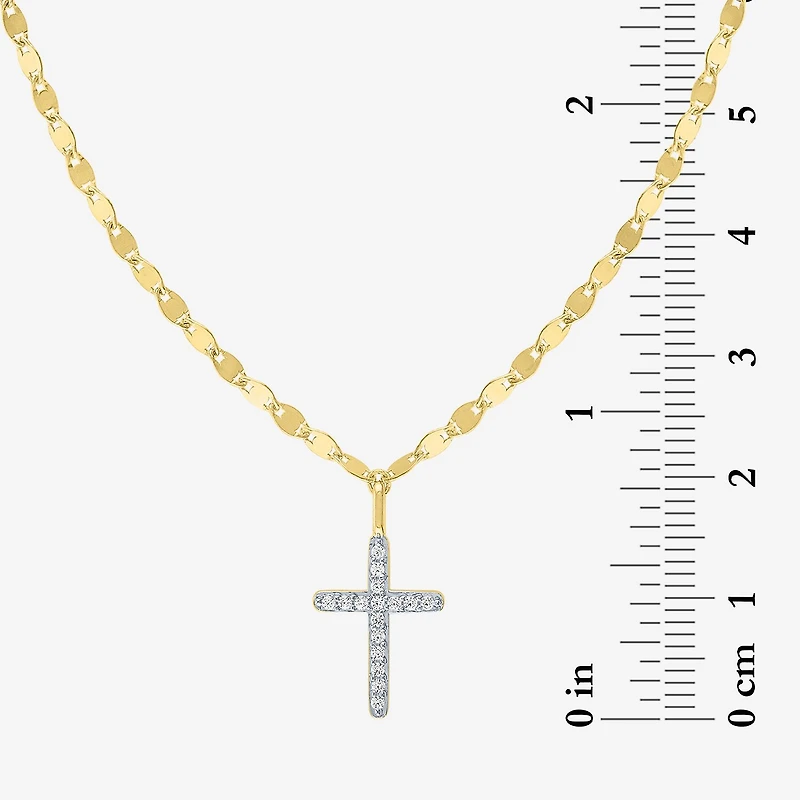 (G-H / I1-I2) Womens 1/10 CT. T.W. Lab Grown White Diamond Sterling Silver or 14K Gold Over Cross Pendant Necklace