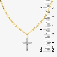 (G-H / I1-I2) Womens 1/10 CT. T.W. Lab Grown White Diamond Sterling Silver or 14K Gold Over Cross Pendant Necklace