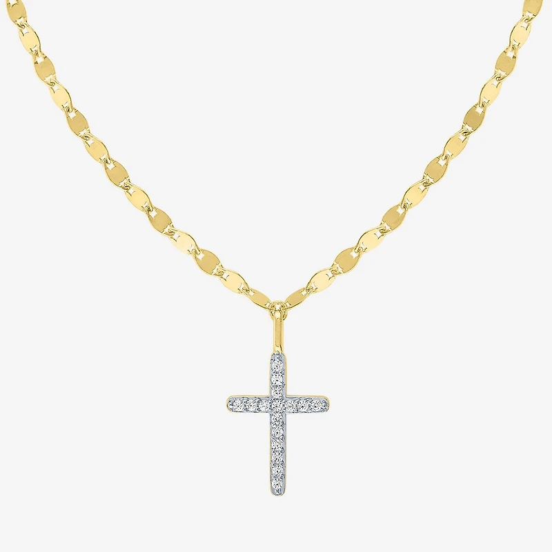 (G-H / I1-I2) Womens 1/10 CT. T.W. Lab Grown White Diamond Sterling Silver or 14K Gold Over Cross Pendant Necklace