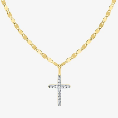 (G-H / I1-I2) Womens 1/10 CT. T.W. Lab Grown White Diamond Sterling Silver or 14K Gold Over Cross Pendant Necklace