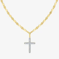 (G-H / I1-I2) Womens 1/10 CT. T.W. Lab Grown White Diamond Sterling Silver or 14K Gold Over Cross Pendant Necklace