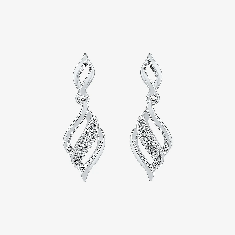 Womens Diamond Accent Natural White Diamond Sterling Silver Drop Earrings