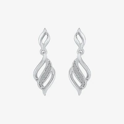 Womens Diamond Accent Natural White Diamond Sterling Silver Drop Earrings