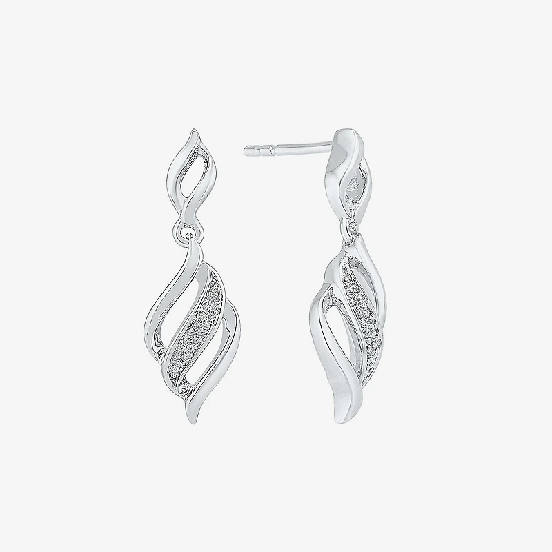 Womens Diamond Accent Natural White Diamond Sterling Silver Drop Earrings