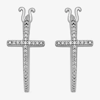 Womens 1/10 CT. T.W. Natural White Diamond Sterling Silver 17mm Cross Hoop Earrings
